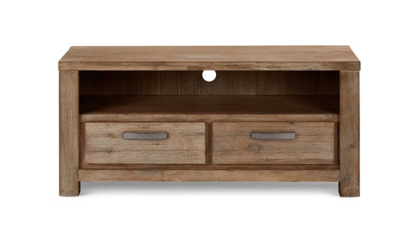 Meuble TV moderne 120 cm Acacia brun brossé