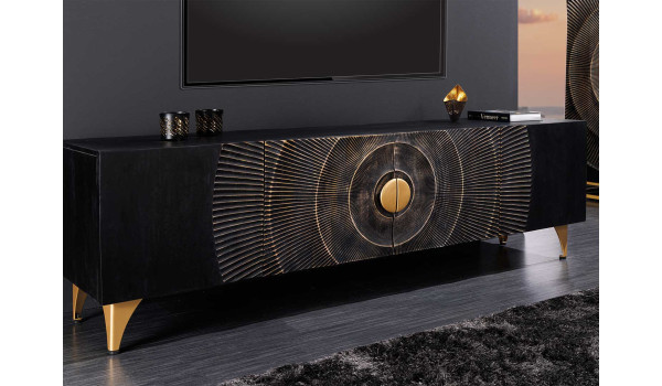 Meuble TV 180 cm en manguier avec détails dorés