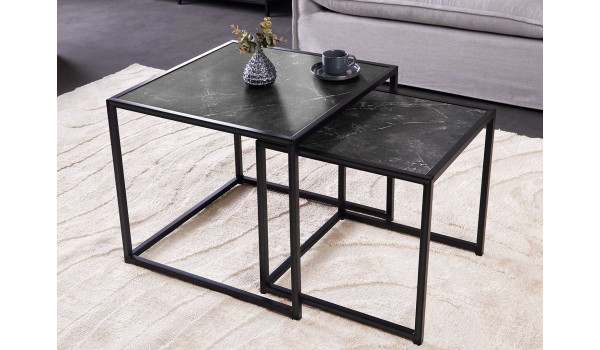 Lot de 2 tables basses carrées en métal noir