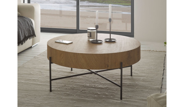 Table basse ronde 80 cm chêne et métal