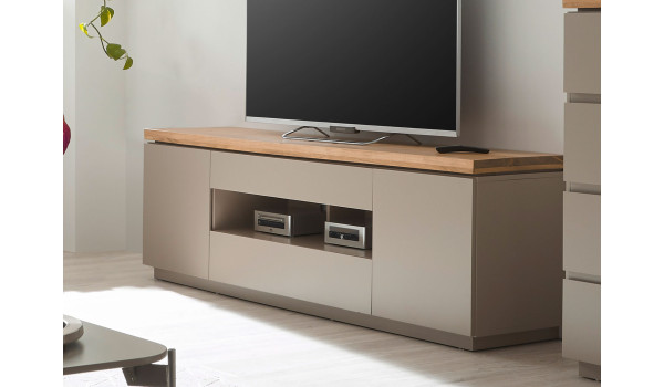 Meuble TV 173 cm gris chaud et acacia massif
