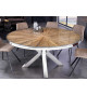 Table ronde 120 cm en teck & verre et acier chromé