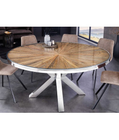 Table ronde 140 cm en teck & verre et acier chromé