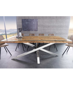 Table rectangulaire 220 cm en teck - verre et acier chromé