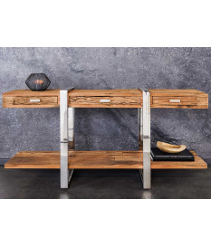 Console design en bois de teck et acier chromé