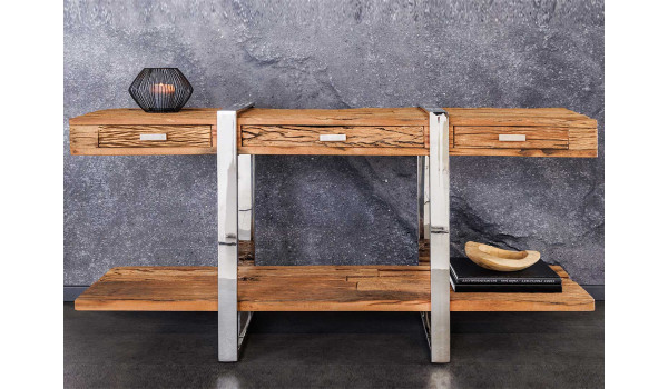 Console design en bois de teck et acier chromé
