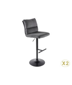Lot de 2 tabourets de bar en velours côtelé gris
