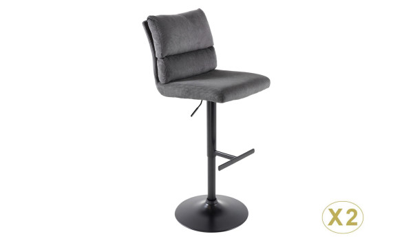 Lot de 2 tabourets de bar en velours côtelé gris