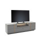 Meuble TV bas laqué gris mat et chêne