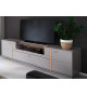 Meuble TV bas laqué gris mat et chêne