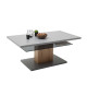 Table basse design laqué gris mat, chêne et verre fumé
