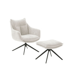 Fauteuil rotatif avec repose-pieds tissu crème
