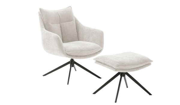 Fauteuil rotatif avec repose-pieds tissu crème