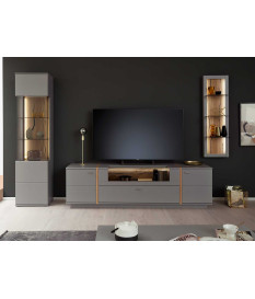 Ensemble TV laqué gris mat et chêne