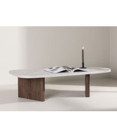 Table basse originale imitation pierre et bois foncé
