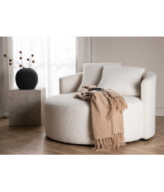Canapé rond en tissu bouclé blanc