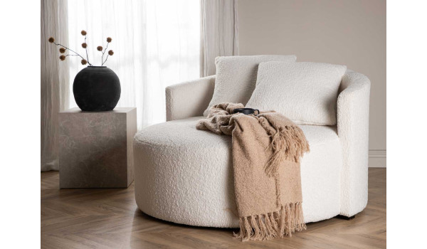 Canapé rond en tissu bouclé blanc