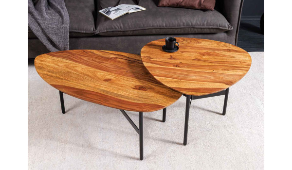 Lot de 2 tables basses bois et noir