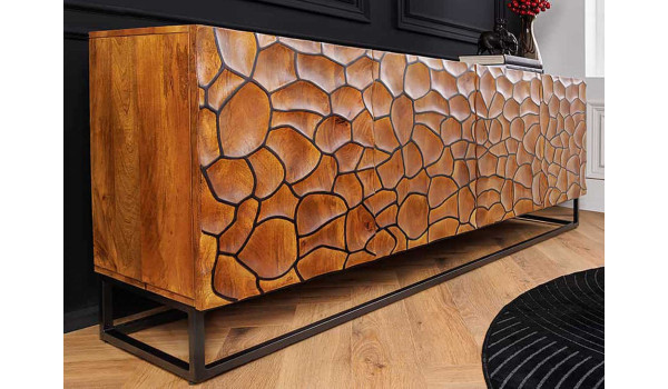 Buffet mosaïque en manguier et métal noir