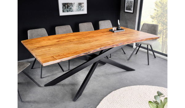 Table de repas 200 cm acacia et pieds mikado noir