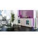 Buffet Moderne long blanc portes vitrées