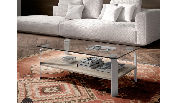 Table Basse rectangulaire en verre et bois Orme