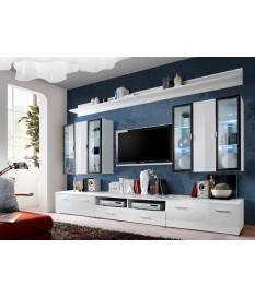 Meuble TV Blanc & Vitrine mural LED
