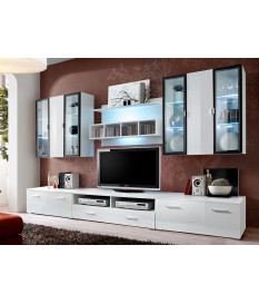 Ensemble TV Mural Design Blanc & LED