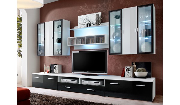 Ensemble TÉLÉ Mural Design Noir/Blanc Laqué