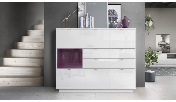 Meuble Buffet Haut Blanc Brillant 6 portes