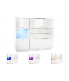 Meuble Buffet Haut Blanc Brillant 6 portes