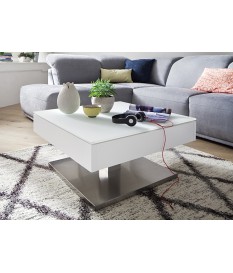 Table Basse Blanche Pied Acier Central & Plateau Rotatif