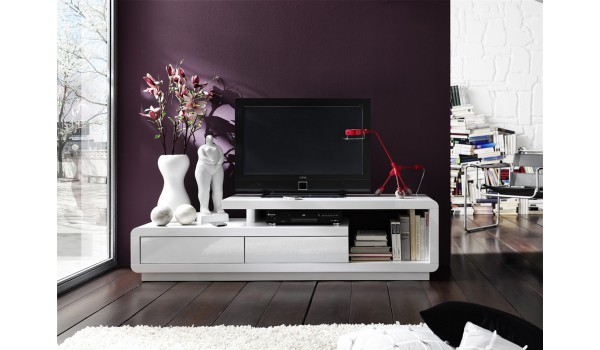 Meuble TV Laqué Design Blanc ou Blanc Gris