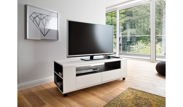Meuble TV Blanc Design sur Roulettes