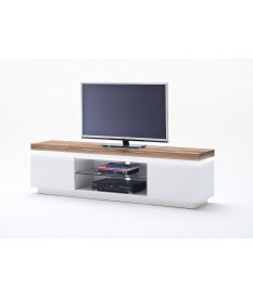 Meuble TV Chêne Massif et Blanc Laqué Mat