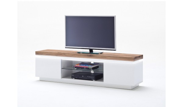 Meuble TV Chêne Massif et Blanc Laqué Mat