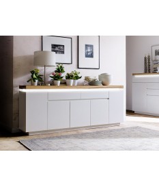 Buffet Chêne Massif & Blanc cassé Laqué Mat