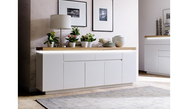 Buffet Chêne Massif & Blanc Laqué Mat