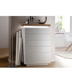 Commode a Tiroirs Laqué Blanche & Bois Chêne Massif