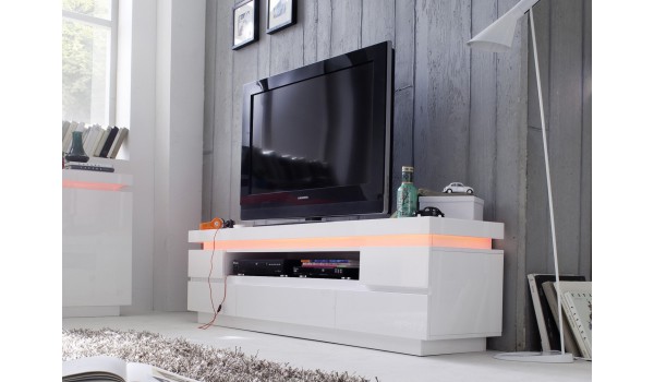 Meuble Télé Blanc Laqué 5 Tiroirs Led RGB