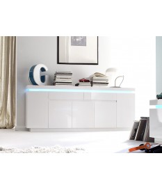 Buffet 200 cm Blanc Laqué & Led RGB