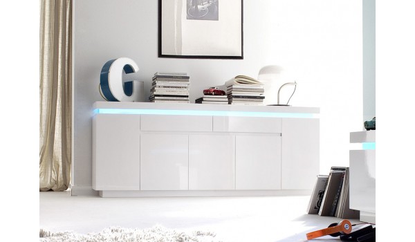 Buffet 200 cm Blanc Laqué & Led RGB