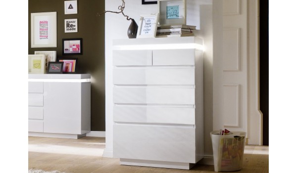 Commode à Tiroir Lumineuse Blanc Laqué