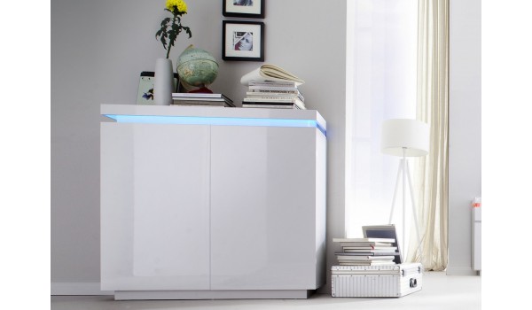 Commode 2 Portes Laqué Blanche & Led RGB