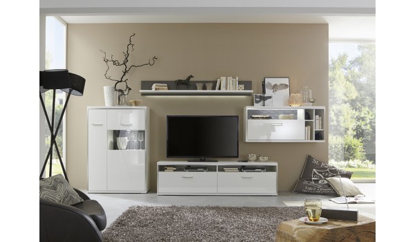 Meuble TV Design Lumineux Blanc Laqué