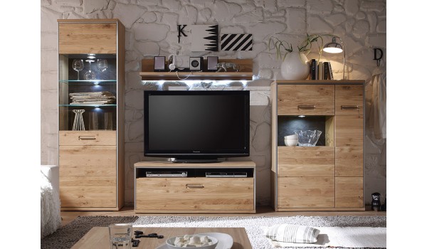 Ensemble TV Contemporain en Bois Chêne Massif