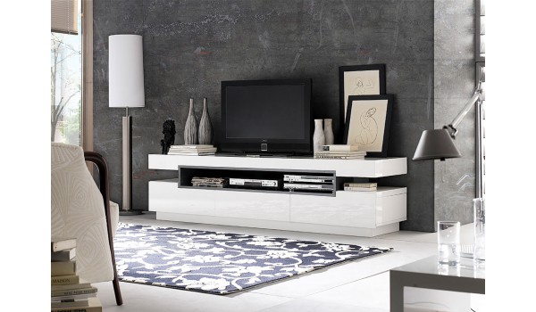 Meuble TV Design Blanc & Gris Laqué