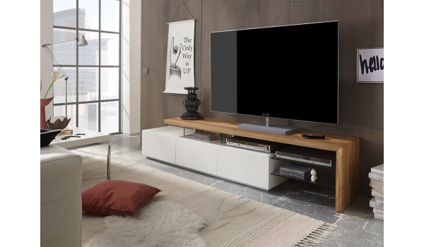 Meuble TV Design Bois et Blanc