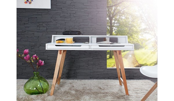 Meuble Secrétaire Blanc Laqué & Bois