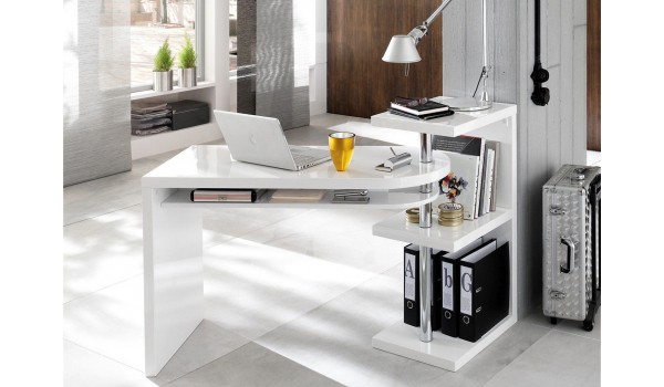 Bureau Design Amovible Blanc Laqué